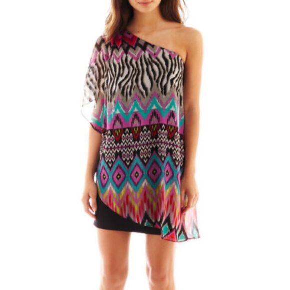 Bisou Bisou One Shoulder Draped Dress Sz 16 - Picture 8 of 8